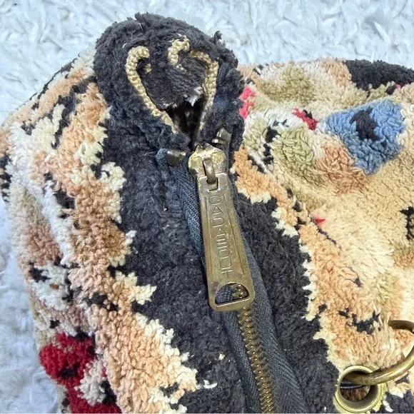 Vintage 50’s 60’s floral carpet tote shoulder back leather handles - Picture 6 of 12